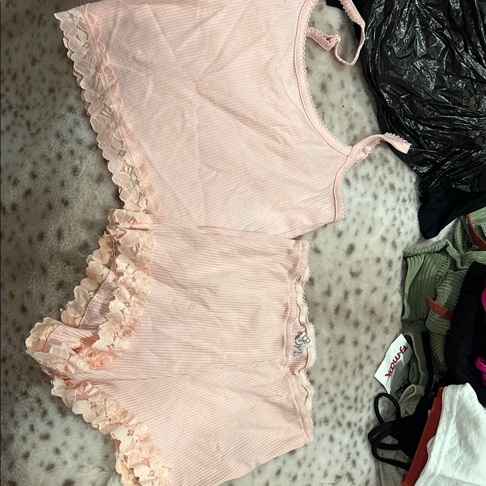 Cotton On Body Pink Lace Trim Sleepwear Set